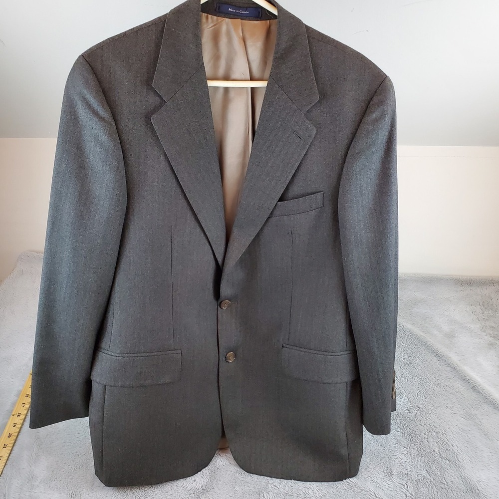 Amherst Brock Wool Blazer Mens 42R Herringbone Two Button Jacket Charcoal Grey
